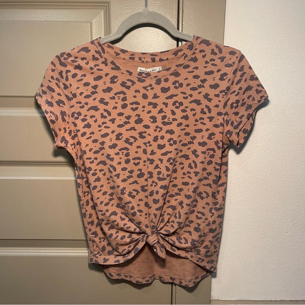 Abercrombie and Fitch Animal Print Front Tie Shirt | Size Small |Black and Brown - Picture 1 of 7